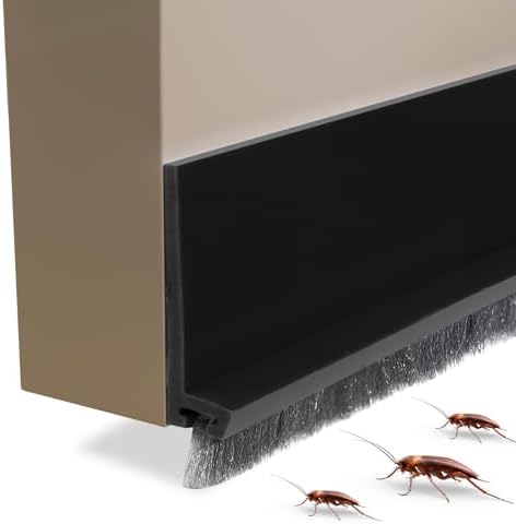 Huakaile 2 Pack Rubber Door Sweep with Brush Self-Adhesive Draft Stopper for Door Seals Black