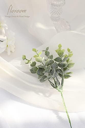 Floroom Artificial Flocked Eucalyptus Stems 18pcs for DIY Wedding Decor