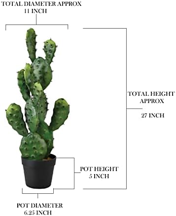 Serene Spaces Living Artificial Prickly Pear Cactus in Black Pot