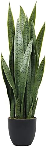 Greens Word 35 Lifelike Faux Snake Plant with 28 Thick PEVA Leaves