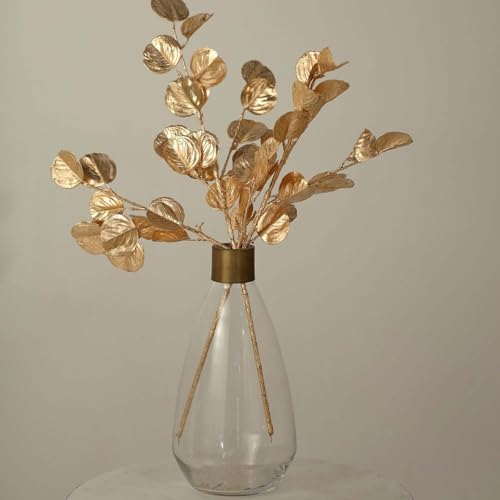 Efavormart 2 Pack 27 Inch Metallic Gold Artificial Eucalyptus Leaf Branches