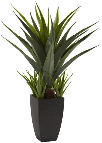 Nearly Natural Agave Artificial Plant with Black Planter