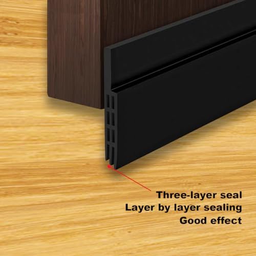 2PC Silicone Door Seal 39 Inch Draft Stopper Black
