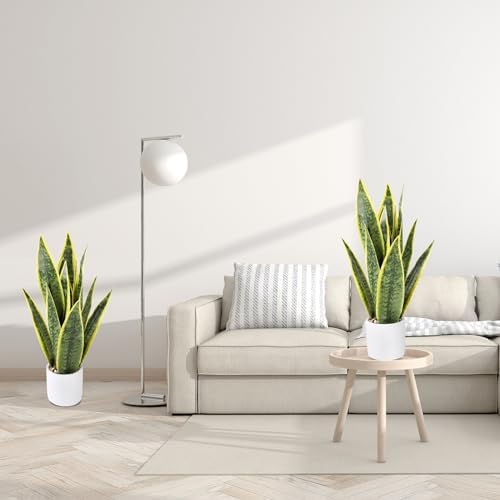 215 Inch Artificial Snake Plant Yellow in White Pot