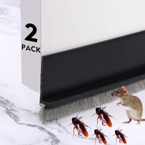 WUMUTI 2 Pack Black Under Door Draft Stoppers with Brush