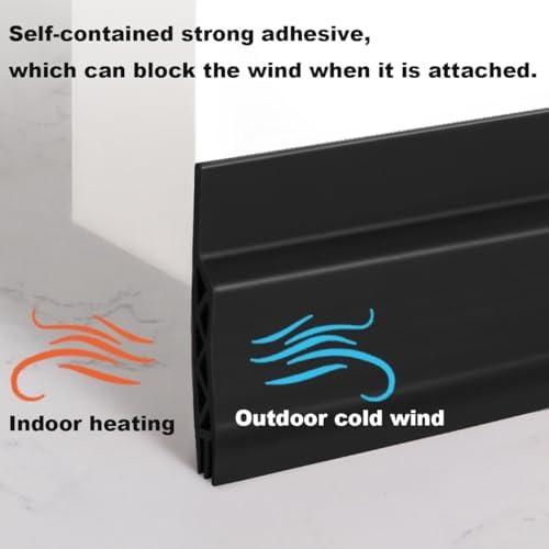 2PC Silicone Door Seal 39 Inch Draft Stopper Black