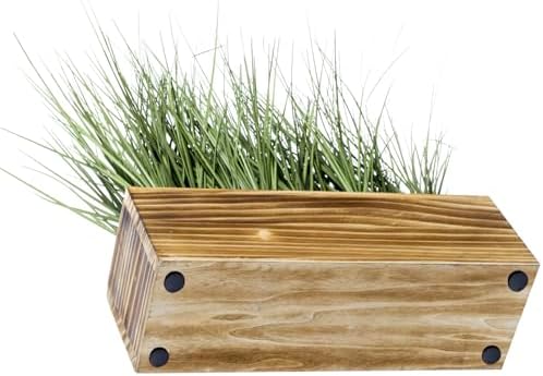 MyGift Artificial Grass in Rustic Burnt Wood Planter Box