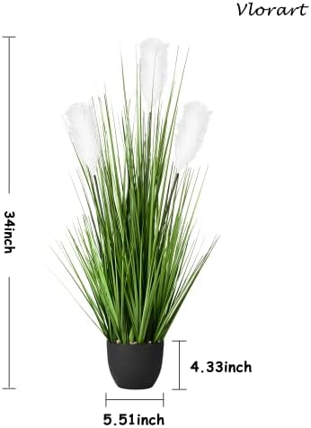 2 Pack 34 Inch Artificial Pampas Grass Plants with Reed Flowers for Home Decorations