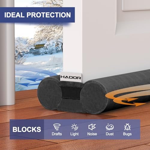 HADOR Door Draft Stopper 30 Inch Black for French Patio Sliding Doors