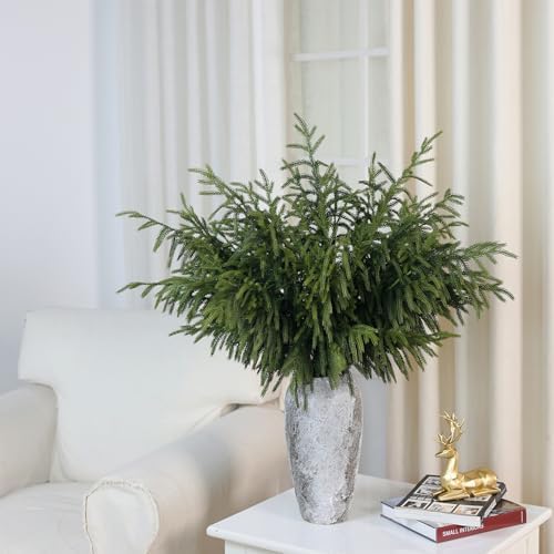 FOTEEWL Real Touch Norfolk Pine Branch - 4 Pcs 36 Artificial Christmas Decorations