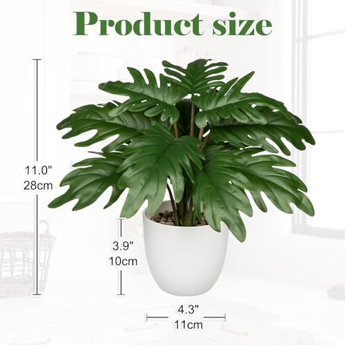 Hollyone Faux Monstera Artificial Plant in White Pot for Indoor Outdoor Decor