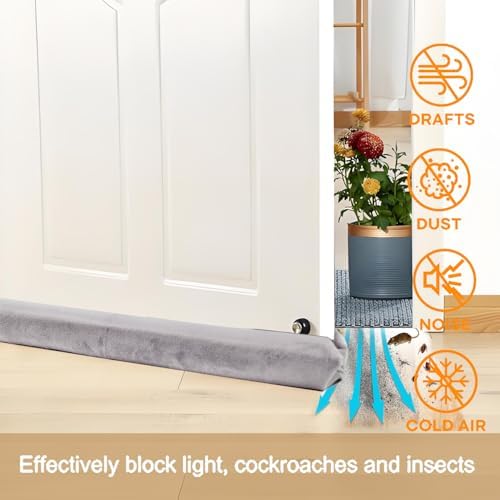Adjustable Door Draft Stopper 36 Inch Light Grey Under Door Seal Blocker