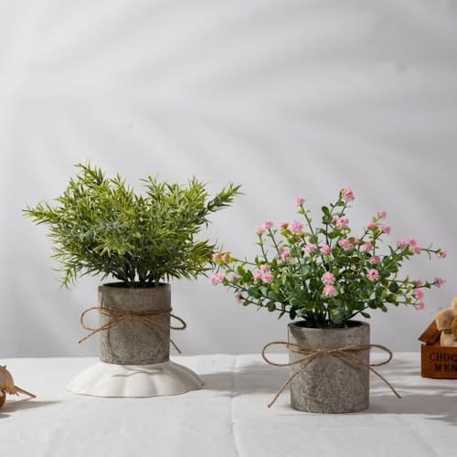 LESING 4 Pack Mini Artificial Potted Plants for Home Office Decor