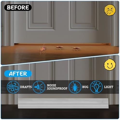 Adjustable Door Draft Stopper 36 Inch White Noise Blocker and Bottom Seal Strip