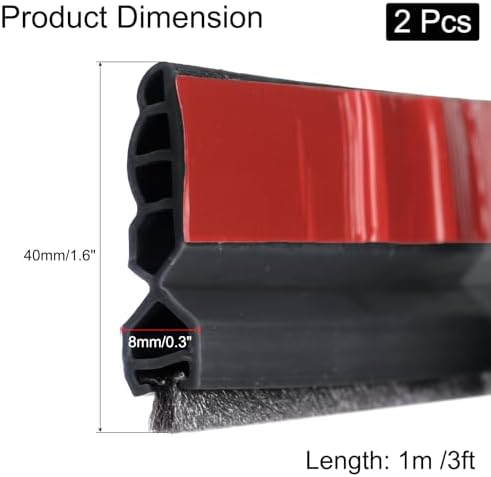 Uxcell 2pcs Door Draft Stopper with Brush Self-Adhesive Bottom Door Seal for Cold and Noise Prevention Black 3Ft