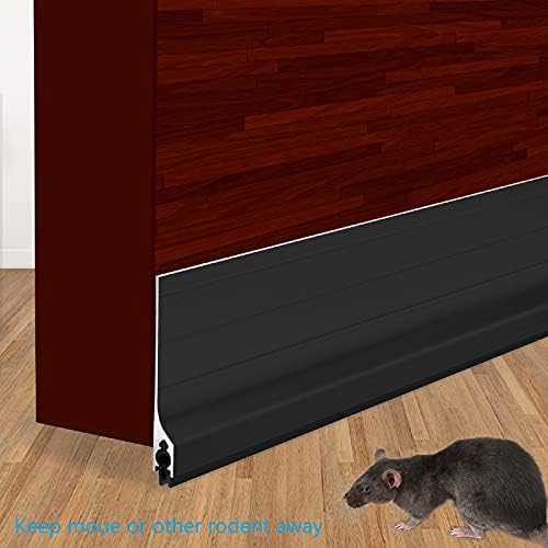 Aluminum Door Draft Stopper 36 Inch Metal Sweep Bottom Seal Strip Noise Blocker with Rubber Sweep Black