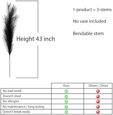 LifeJournal 43 Inch Black Pampas Grass Decor 3-Pcs