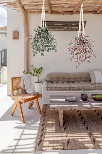 Fake Hanging Plants with Pot 17 Inch Pink Artificial Peperomia Vine Wall Decor