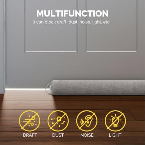 Fowong Door Draft Stopper 30 Inch Weighted Noise Blocker with Hook Tapes for Easy Install Grey