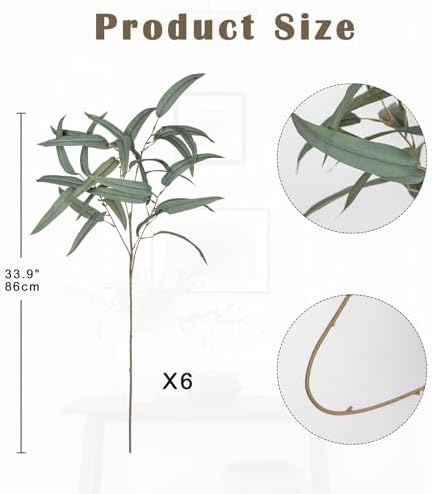 Briful Artificial Eucalyptus Branches 33 Inch Set of 6