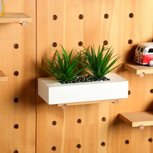 Hotop 2 Pcs Artificial Green Grass Plants in White Wood Planter Pots
