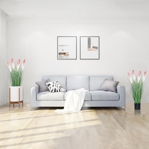 33 Inch Tall Artificial Reed Pampas Grass Plant with Black Pot Pink Beige