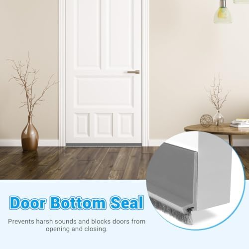 Huakaile 2 Pack Rubber Door Sweep with Brush Self-Adhesive Draft Stopper for Door Seals Black