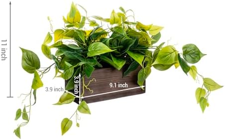 MyGift Vibrant Artificial Pothos Plant in Burnt Brown Wood Planter