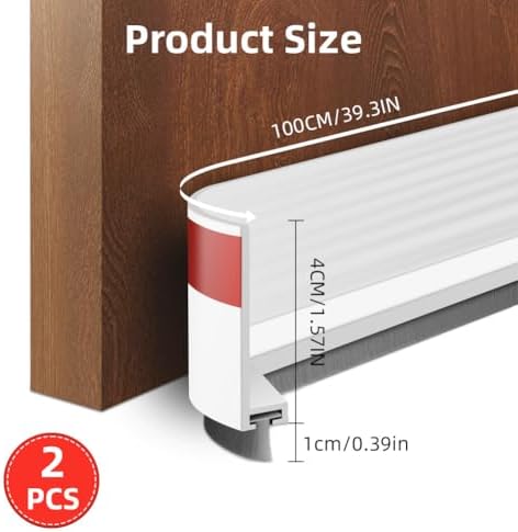2 Pack Under Door Draft Stoppers with Brush 2 W x 39 L Soundproof Door Seal for Energy Efficiency - White
