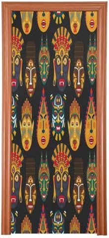 Susiyo Ethnic Masks Halloween Door Cover Stretch Fabric Door Decoration for Home Party