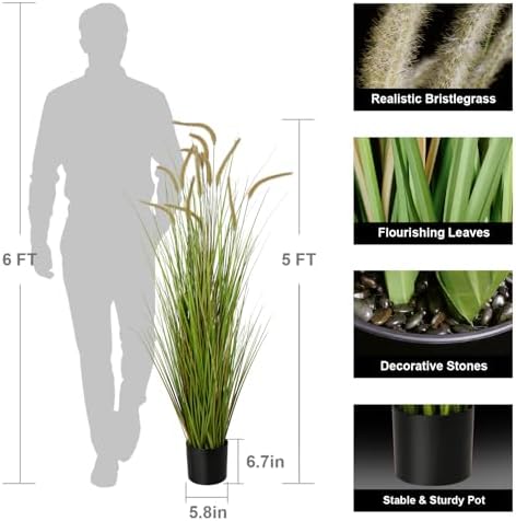 KOL 5ft Artificial Horsetail Reed Grass Plant in Pot