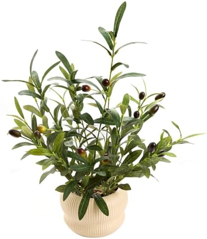 16 Inch Fake Olive Plant with Creamic Planter for Home Office