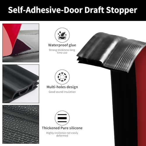 VZZNN 2 Pack Door Draft Stopper with Adhesive Black 78 L