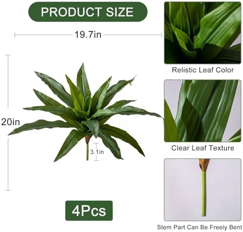 4 Pcs Artificial Dracaena Greenery Stems for Home Decor
