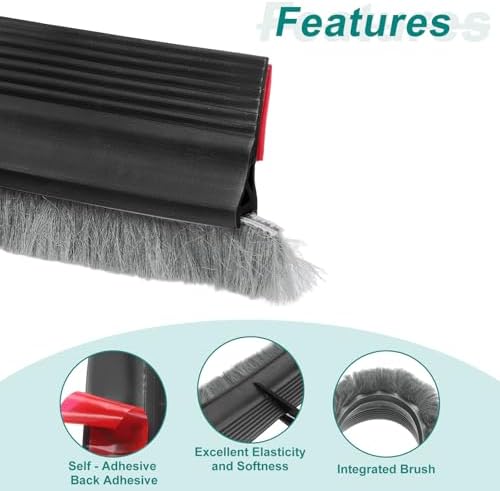Uexcel 2 Pcs Door Sweep 14 x 40 Black Draft Stopper