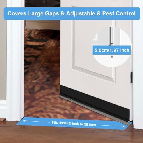 39 Inch Door Draft Stopper with Brush - Black