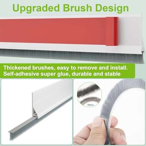 2 PCS Door Draft Stopper with Brush Self Adhesive White