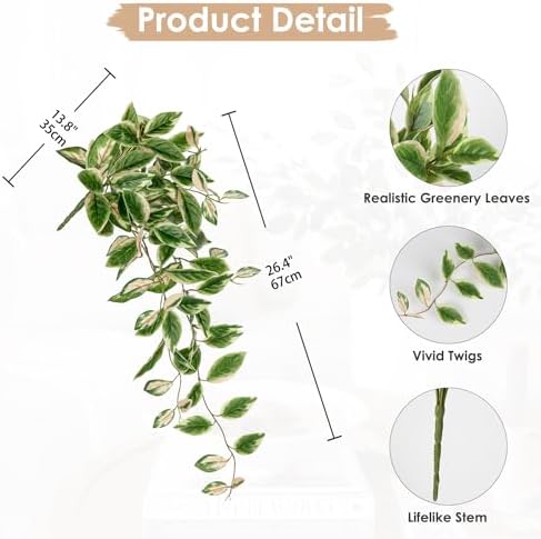 DILATATA 26 Inch Faux Peperomia Hanging Plants 2 Pack