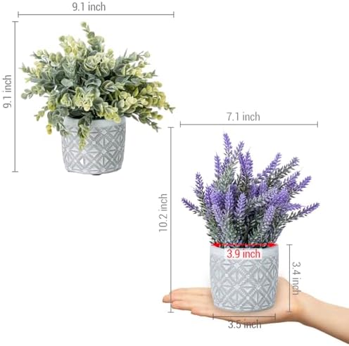 MyGift Artificial Eucalyptus and Lavender Plants in Modern Geometric Concrete Planters 2 Pc Set
