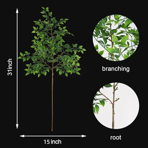 Srifoliage Artificial Plants 3PCS 31 Inch Faux Greenery Stems for Vase Decor Home Office Garden Decor