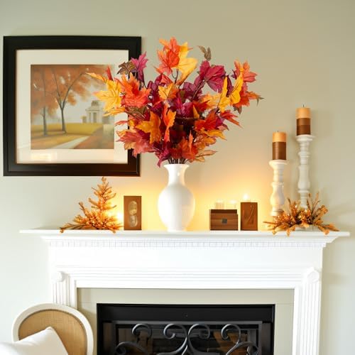 6 Pcs Artificial Maple Leaves Stems for Fall Decor