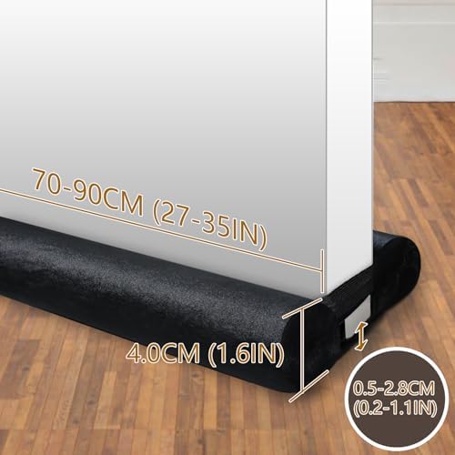 JUJIBL Under Door Draft Stopper 32 Inch No Adhesive SoundProof Black