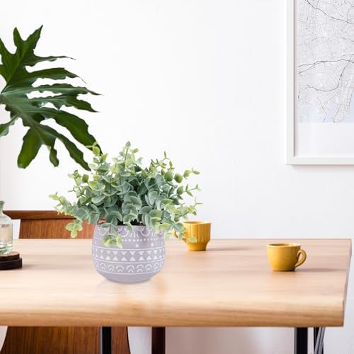 Winlyn 2 Pack Faux Eucalyptus Plants in Gray Ceramic Pots