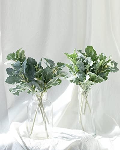 DuHouse Artificial Silver Dusty Miller Faux Lambs Ear Stems for Home Wedding Decor 6pcs