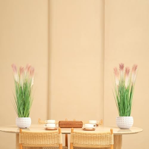 33 Inch Tall Artificial Reed Pampas Grass Plant with Black Pot Pink Beige