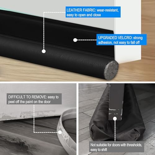 EGUARTE Door Draft Stopper 37 Inch Adjustable Black