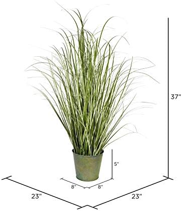 Vickerman 37 Inch Artificial Variegated Green Grass with Iron Pot