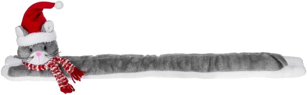 Gray Plush Kitty Cat Door Draft Stopper Christmas Decor