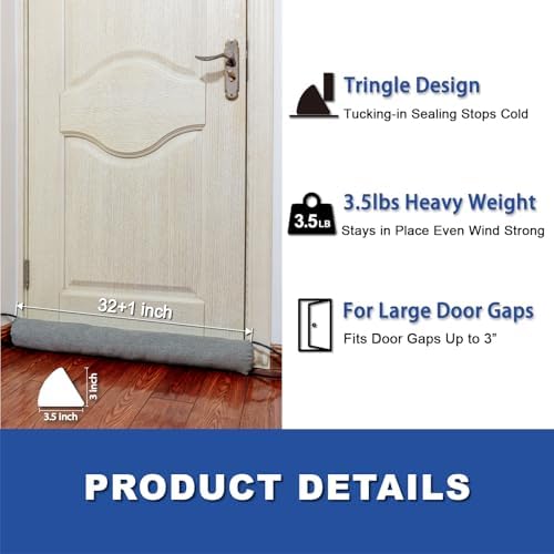 YOUFI 32 Inch Draft Stopper with Non-Slip Base and Self-Resetting Design