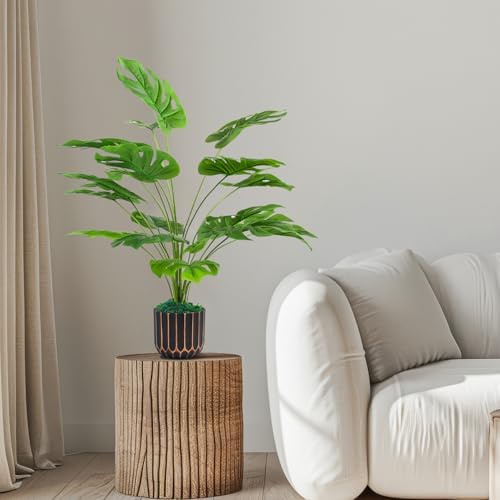 28 Artificial Monstera Faux Plants with Black Pot for Indoor Outdoor Decor